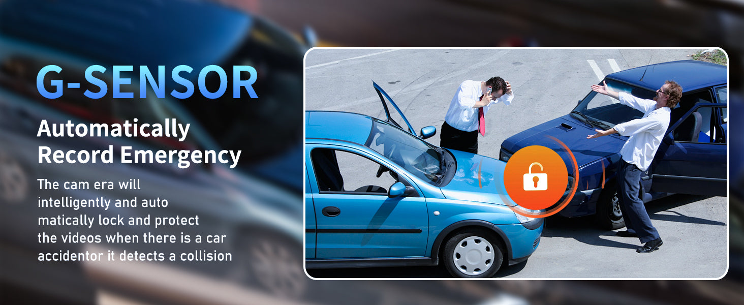 Zunfly W2 dash cam G-sensor automatically locks and protects collision footage during a car accident for legal evidence